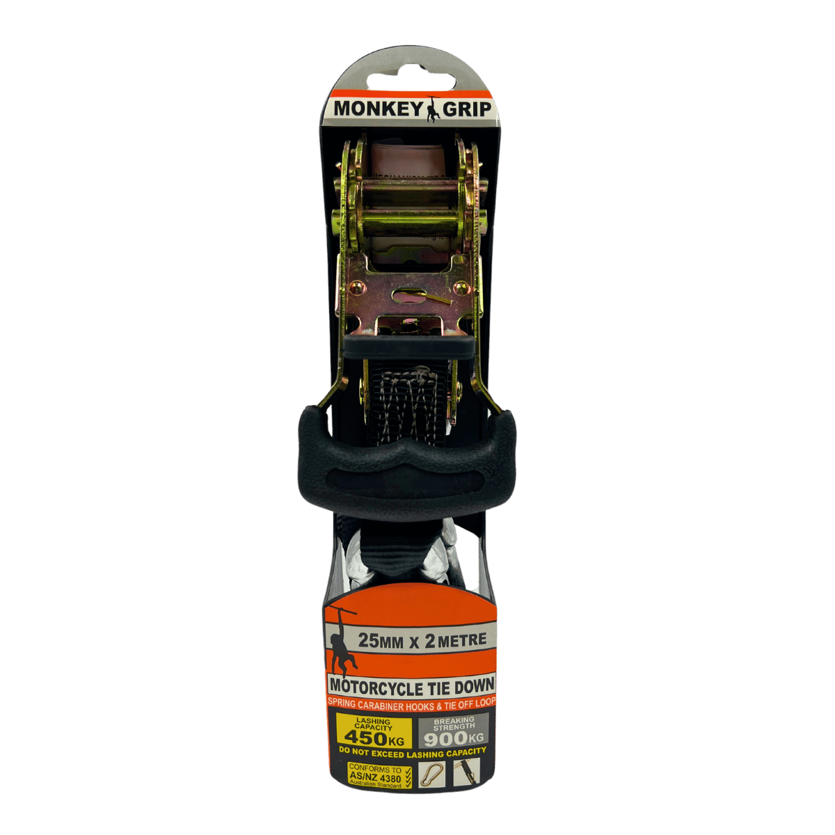 Monkey Grip Motorcycle Tie Down 450KG Capacity 2 metres 25mm Webbing