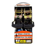 Monkey Grip Motorcycle Tie Down 450KG Capacity 2 metres 25mm Webbing