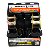 Monkey Grip Tie Down Black Motorcycle Tie Downs 1000KG Capacity 3M x 38mm - 2 Pack
