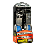 Monkey Grip Marine Tie Down 400KG Capacity 2M x 25mm Webbing - 2 Pack