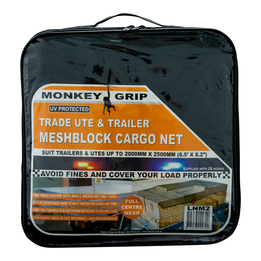 Monkey Grip Meshblock Cargo Net with Hooks | 2200 x 1500mm / Black ...