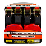 Monkey Grip Ratchet Tie Down 450KG Capacity 25mm Webbing