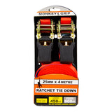 Monkey Grip Ratchet Tie Down 450KG Capacity 25mm Webbing