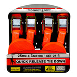 Monkey Grip Quick Release Cam Buckle Tie Down 450KG Capacity 3M x 25mm