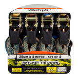 Monkey Grip Camouflage Ratchet Tie Down 450KG Capacity 4M x 25mm - 4 Pack